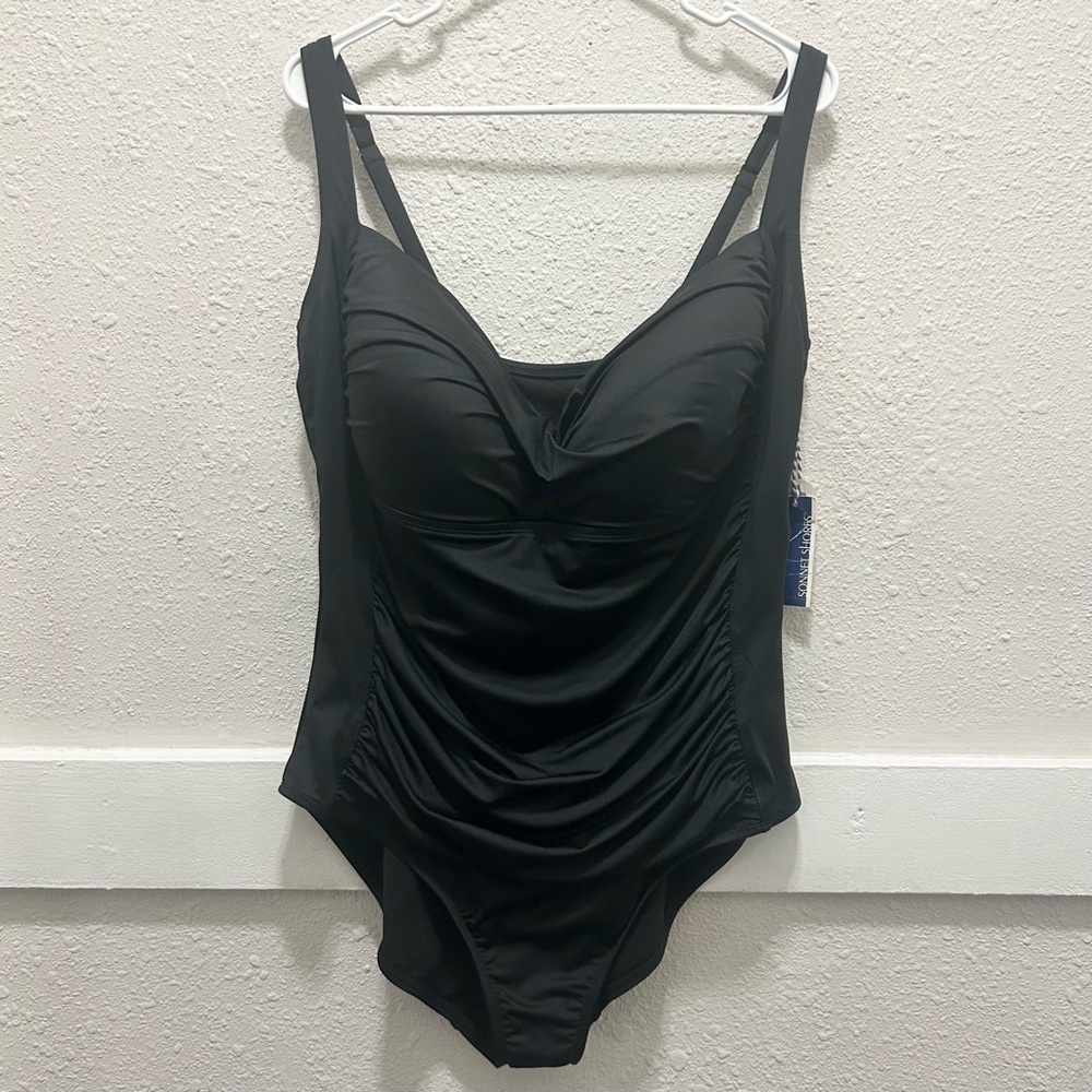 Sonnet Shores Black Ruched One Piece NWT 22W